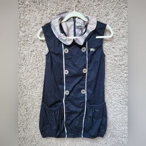 Burberry Kids Navy Dress with Plaid Collar